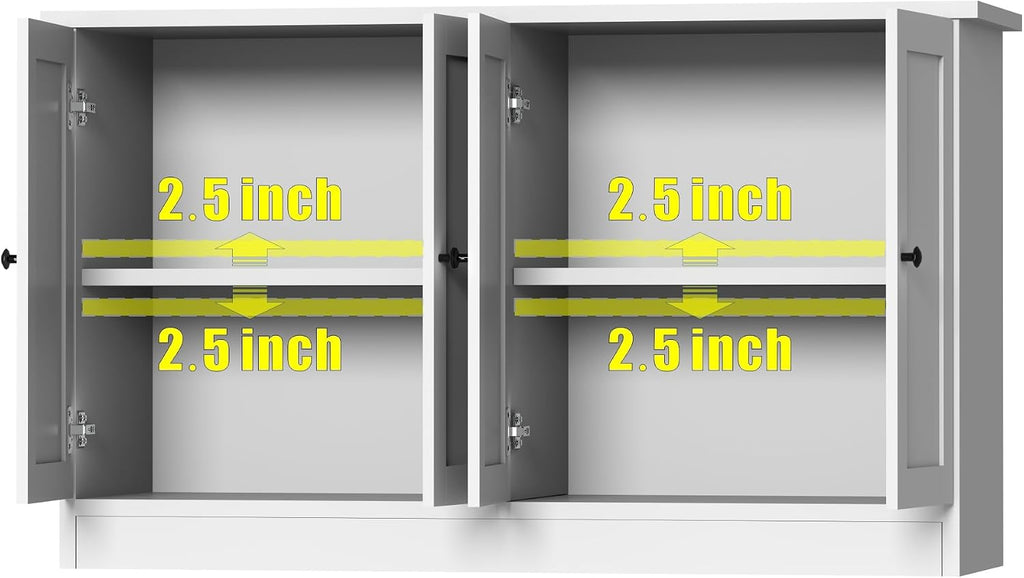 holzart White Buffet Cabinet with Storage, 49' Modern Kitchen Sideboard with 4 Doors & Adjustable Shelves, Wood Coffee Bar Cabinet Console Table for Dining Room, Living Room, Entryway