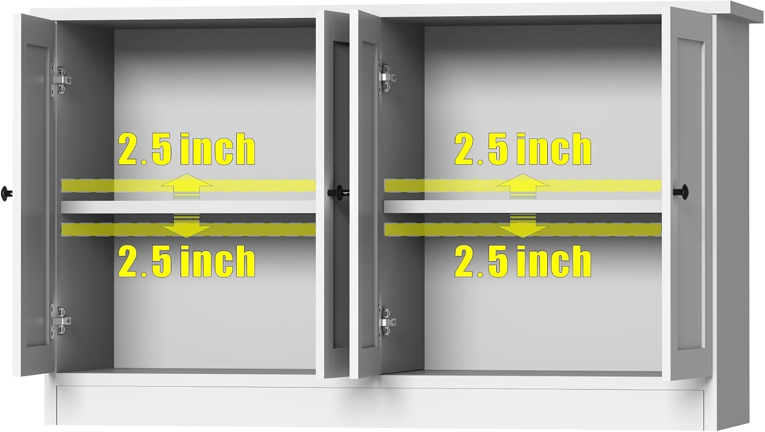 holzart White Buffet Cabinet with Storage, 49' Modern Kitchen Sideboard with 4 Doors & Adjustable Shelves, Wood Coffee Bar Cabinet Console Table for Dining Room, Living Room, Entryway