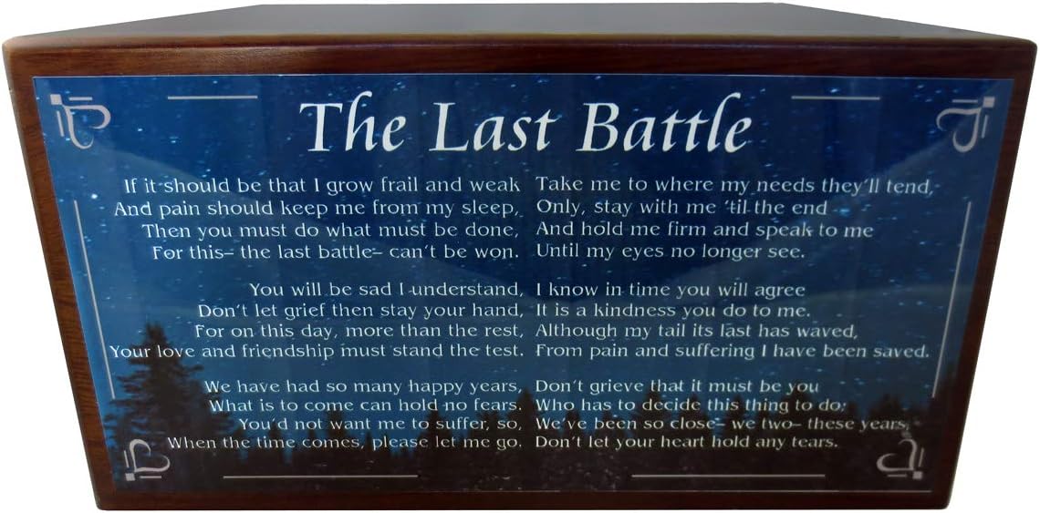 Wooden Pet Urns for Dogs with Yellow Labrador Figurine & Poem The Last Battle | Personalized Dog Memorial Urn for Ashes | Medium Paulownia Pet Urn for Lab | Pet Memorial | Conversation Concepts