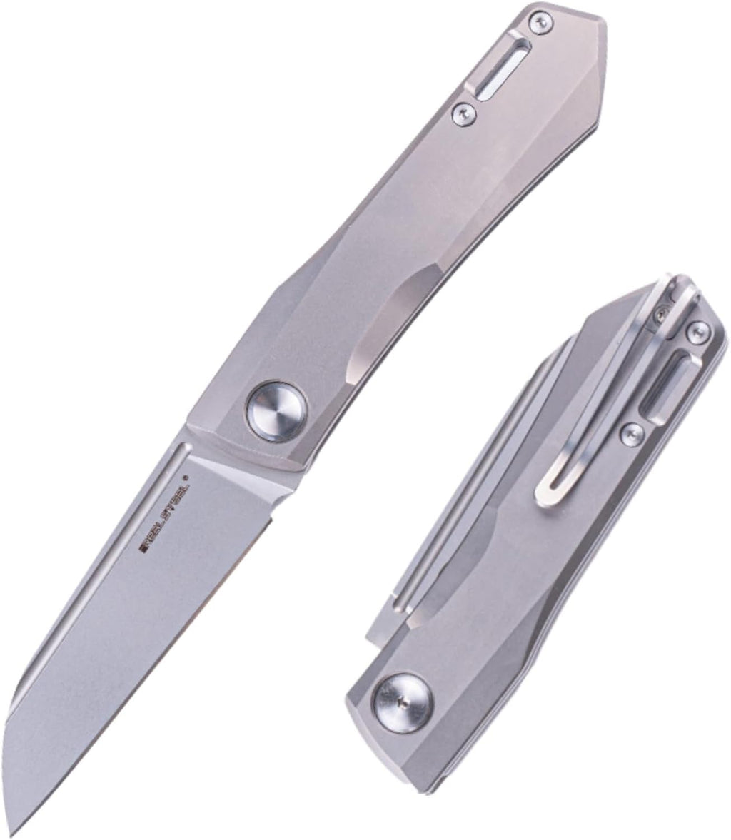 Real Steel Solis Slipjoint Folding Pocket Knife: Bohler N690 Beadblast Blade and Titanium TC4 Handle for Unmatched Versatility - Your Go-To EDC Companion for Outdoor Adventures and Everyday Use (Sliver hardware/Beadblast)