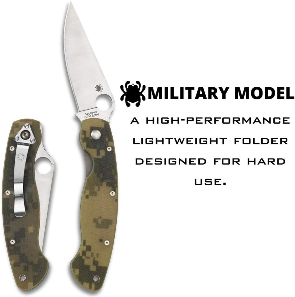 Spyderco Military Model Signature USA-Made Knife with 4' CPM S30V Stainless Steel Blade and Durable Camo G-10 Handle - PlainEdge - C36GPCMO