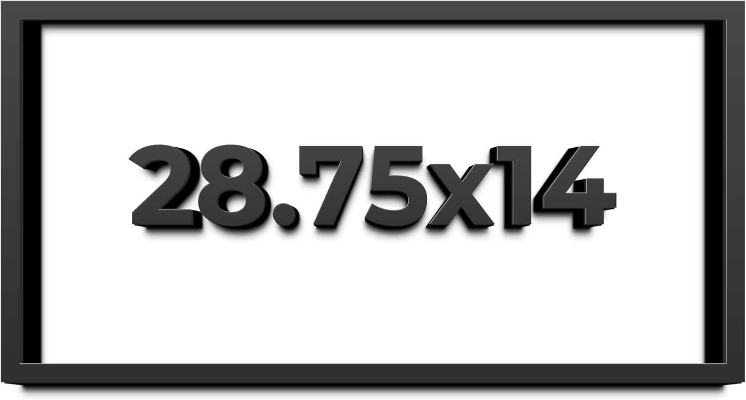 28.75x14 Shadow Box Black Solid Wood Display Frame with White Acid-Free Backing UV Acrylic & Hanging Hardware - with 3/4' Usable Depth