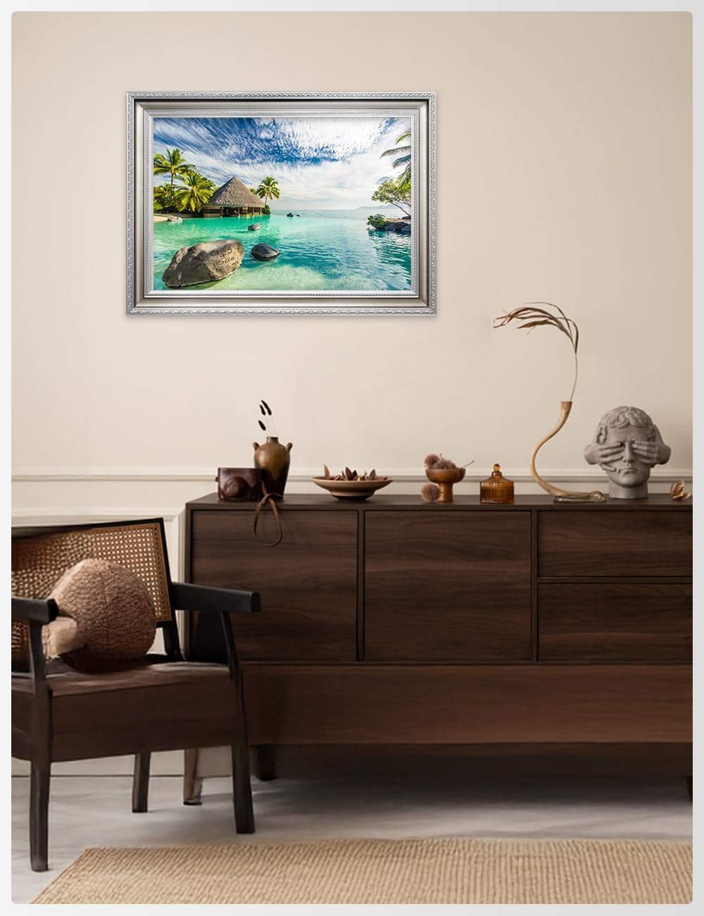 IPIC - 'Tropical Memories Personalized Framed Wall Art, Custom Beach Canvas Print with Solid Wood Frame, A Personalized Gift with Name and Date for Couple, Wedding, or Anniversary