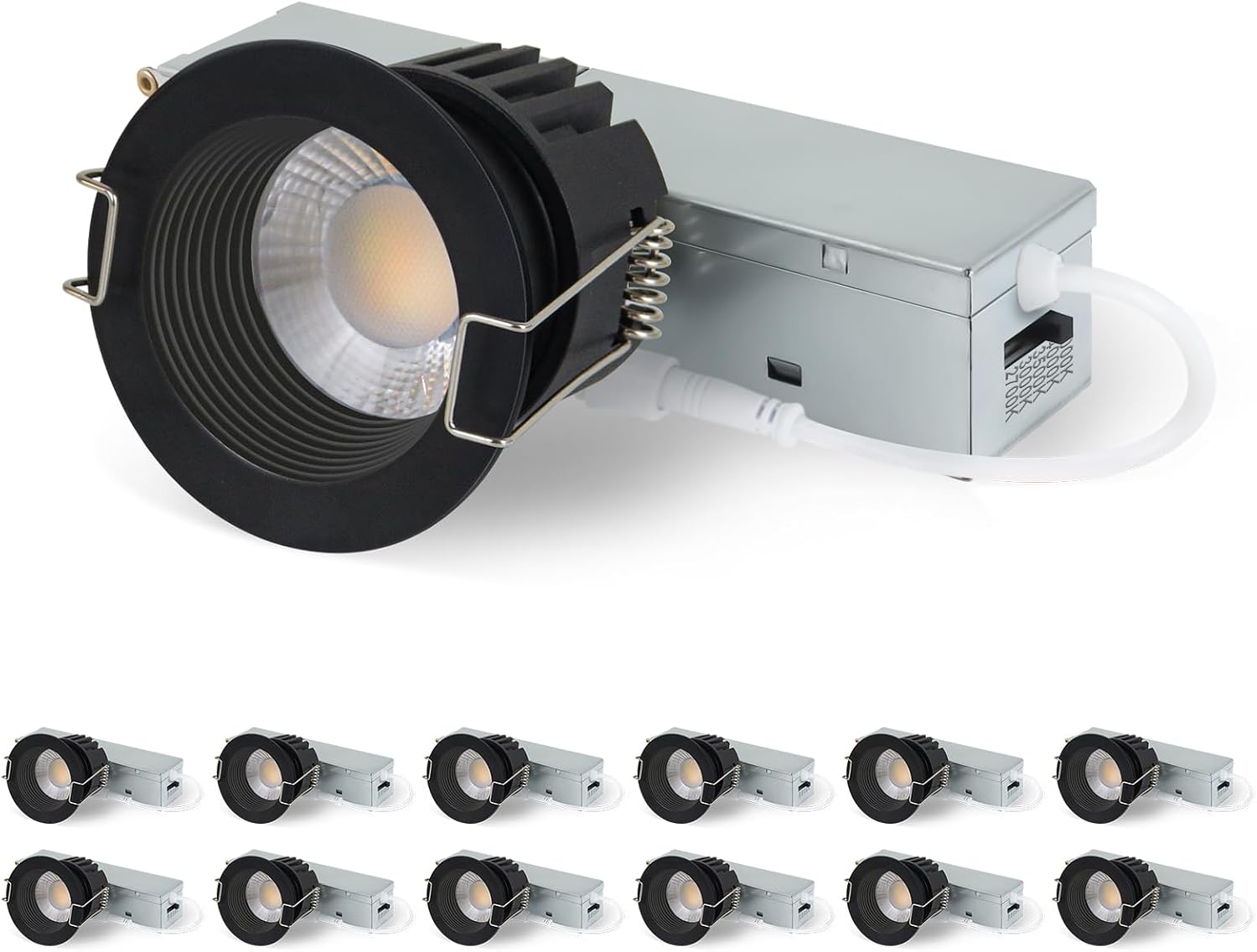 Aosclex 2 Inch 5CCT Anti-Glare LED Recessed Lights, IP65 Waterproof, 2700K-5000K Selectable, 8W 840LM CRI90+, Dimmable Canless Downlight with Jbox, ETL & FCC & Energy Star Certified（Black, 12 Pack）
