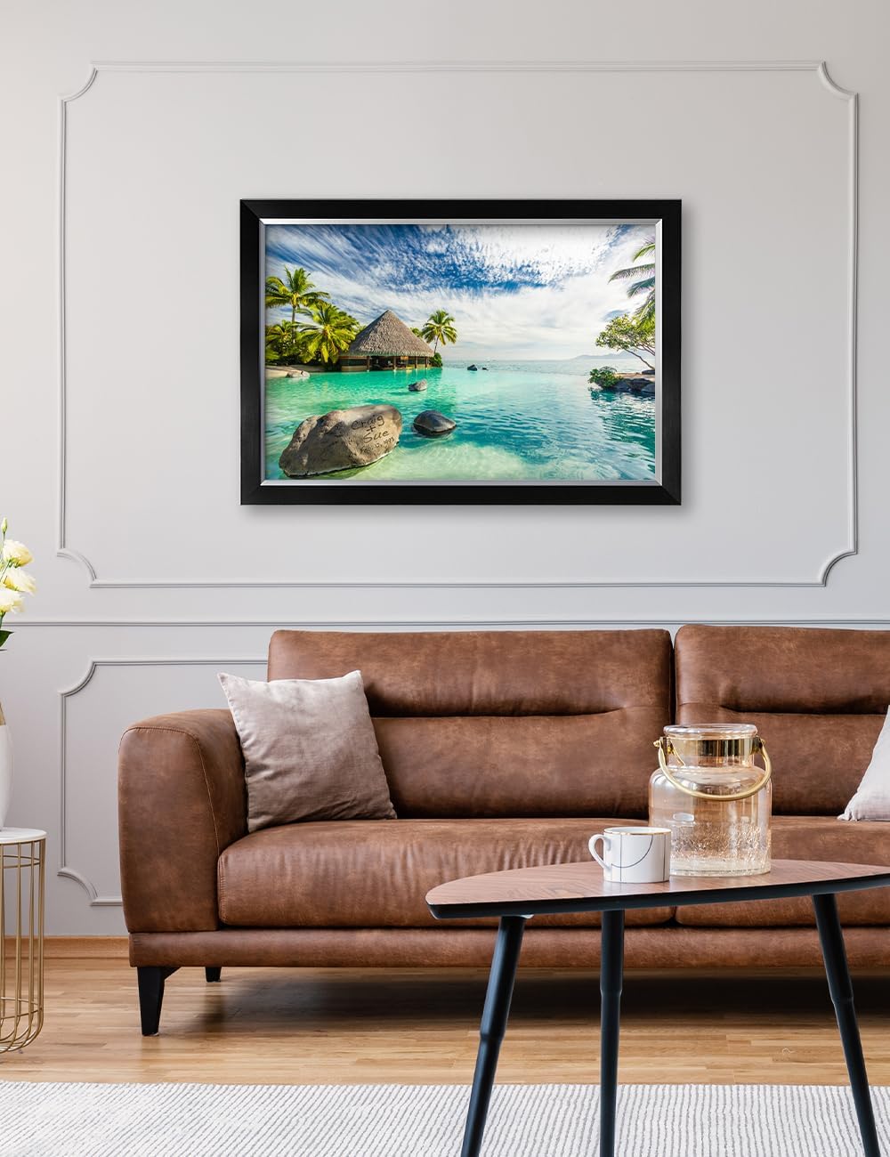 IPIC - 'Tropical Memories Personalized Framed Wall Art, Custom Beach Canvas Print with Name and Date on Rock, A Personalized Gift for Couple, Wedding, or Anniversary, Coastal Home Decor