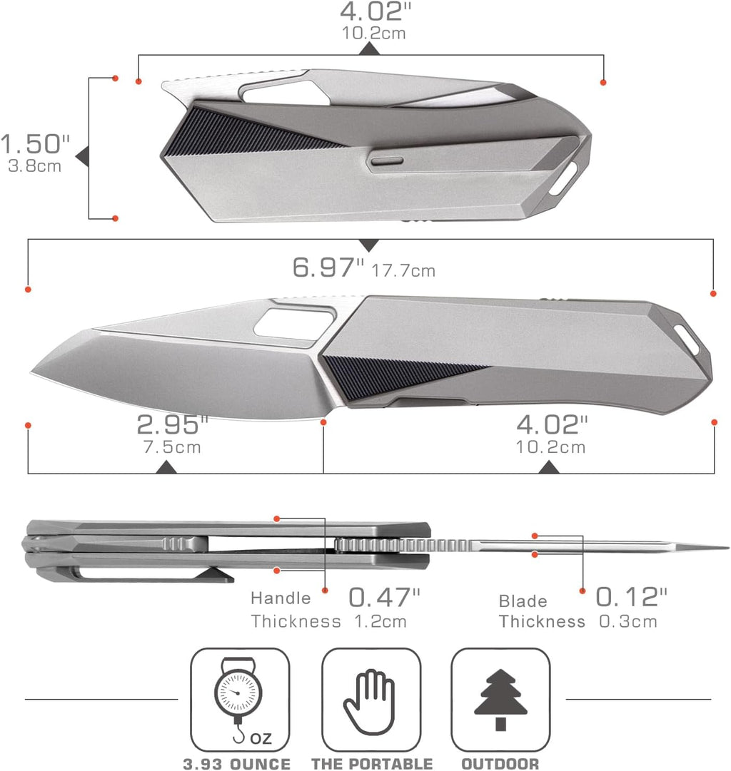 REMETTE RT-Woodpecker Folding Pocket Knife M390 Blade Titanium Handle (Silver)