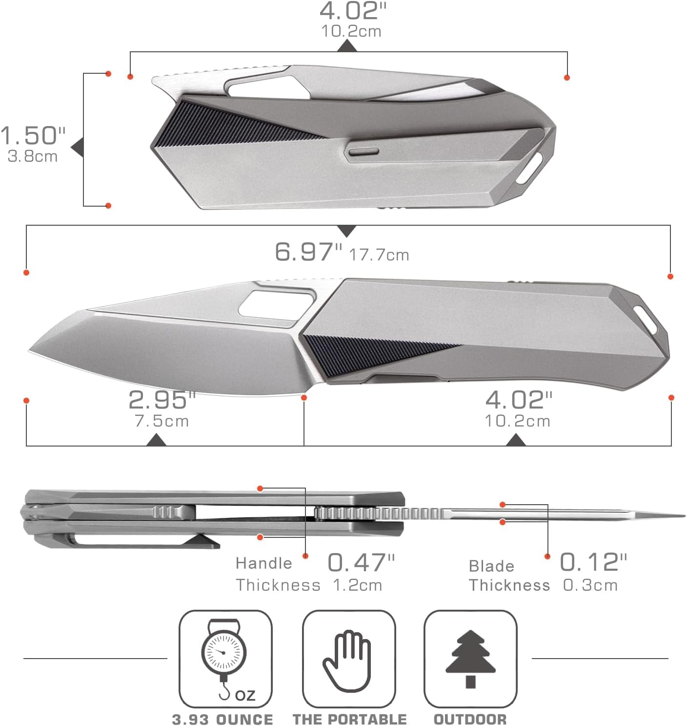 REMETTE RT-Woodpecker Folding Pocket Knife M390 Blade Titanium Handle (Silver)