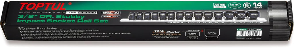 3/8 Drive Metric Stubby Impact 14 piece socket rail set
