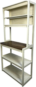 5-Tier Baker's Rack with Desk & Shelves Farmhouse Kitchen Storage Cabinet Coffee Bar Station Leaning Bookshelf Hutch Workstation Tall Shelf Office Living Room and Rustic Design White/Country Brown