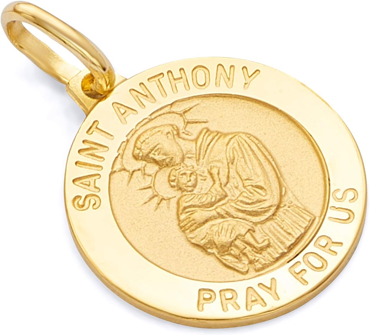 14k REAL Yellow Gold Religious Saint Anthony Medal Charm Pendant