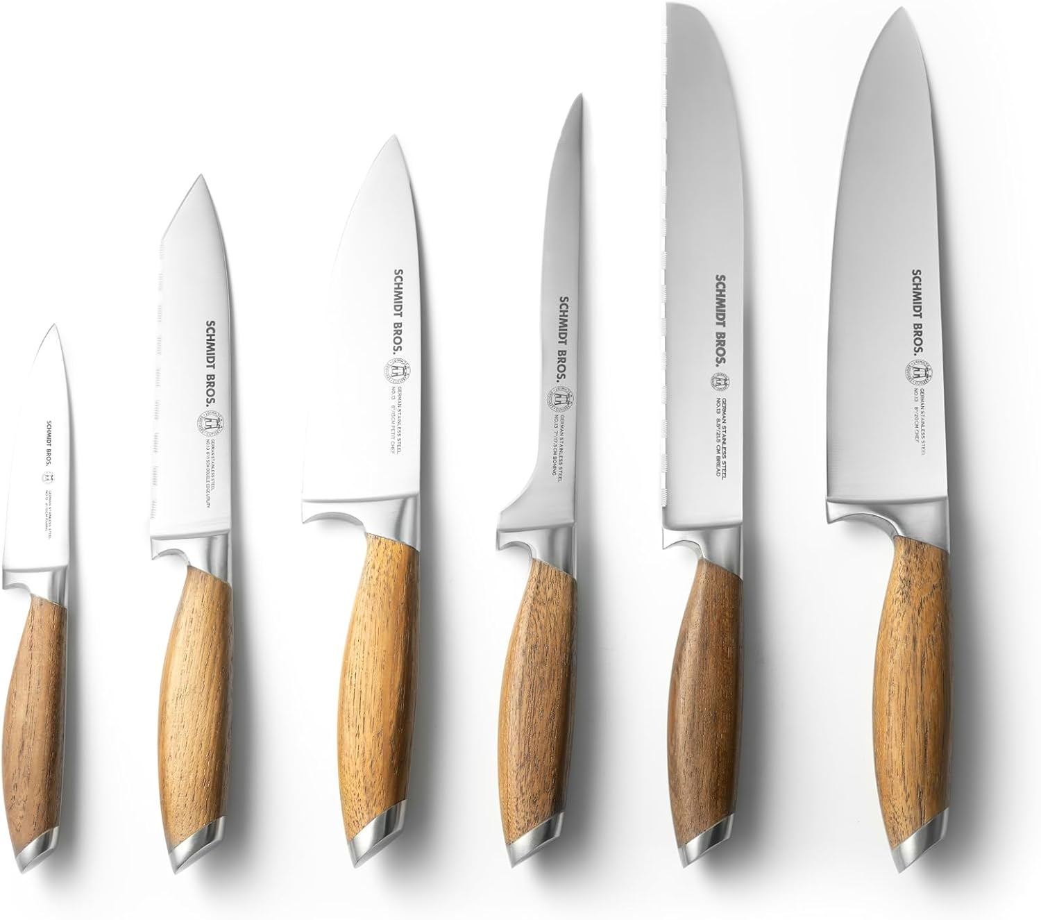 Schmidt Brothers - Bonded Teak, 7-Piece Knife Set, High-Carbon Stainless Steel Cutlery with Midtown Acacia and Acrylic Magnetic Knife Block