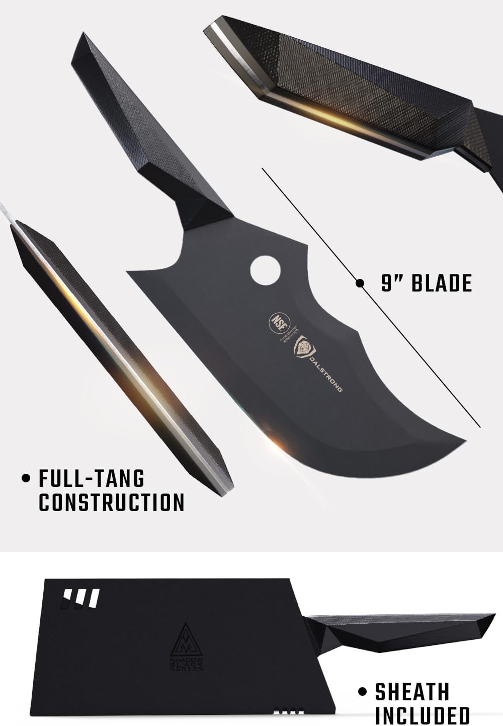 Dalstrong 9' Meat Cleaver - Shadow Black Series, Black Titanium Nitride Coated, High Carbon Vacuum Treated Steel, w/Sheath, Massive Razor Sharp Kitchen Knife Gift, NSF Certified