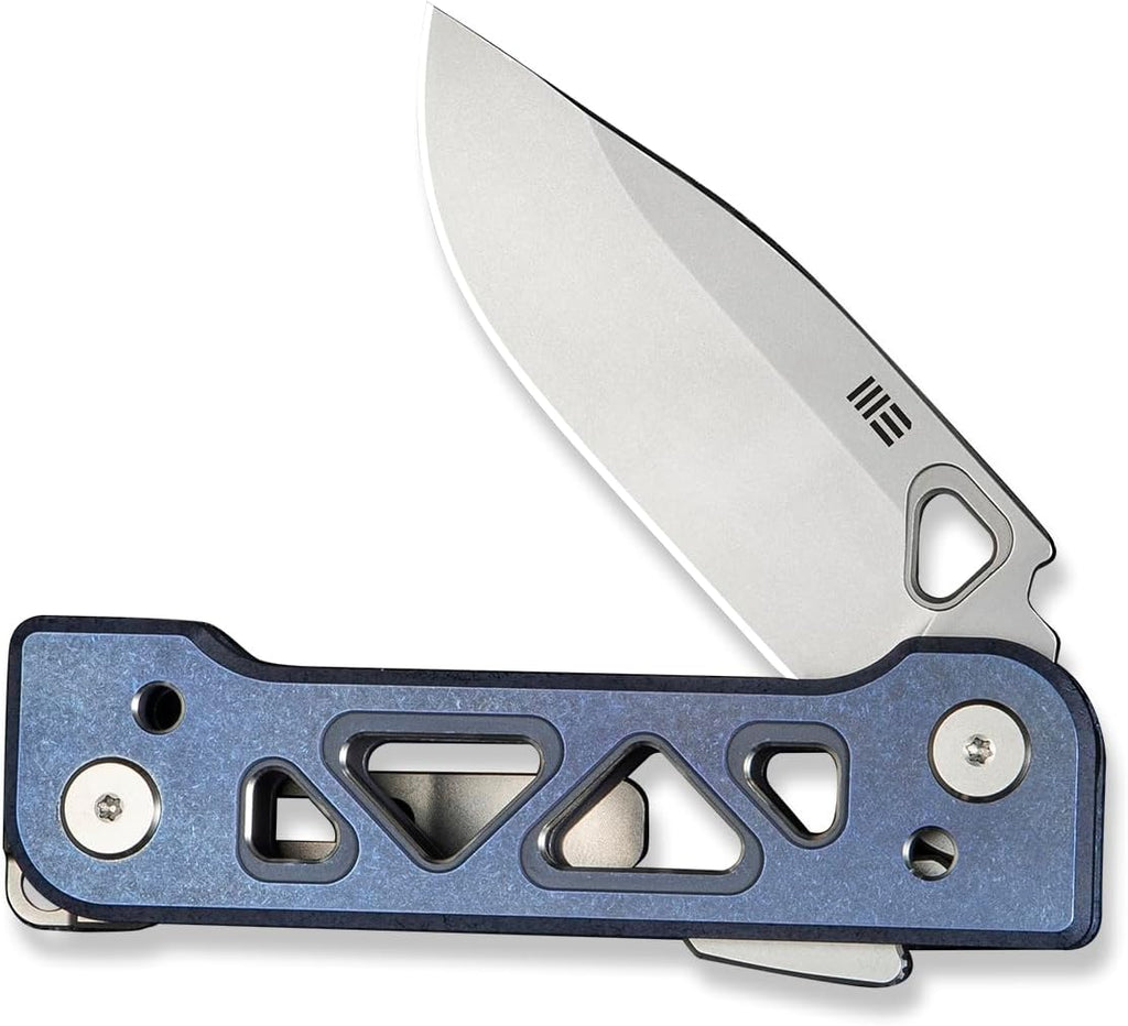 WeKnife Tyro Pocket Knife for Men, Superlock Folding Knife with 4-position Pocket Clip, 2.91' CPM 20CV Steel Blade 6AL4V Titanium Handle, Designed by Snecx Tan WE24001-4 (Blue)
