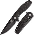 KANSEPT Cassowary Pocket Folding Knives for Men EDC Pocket Knife 2.9'' Black Stonewashed CPM S35VN Blade Folding Knife with Black Stonewashed Titanium Black Rose Pattern Carbon Fiber Handle K2065B3
