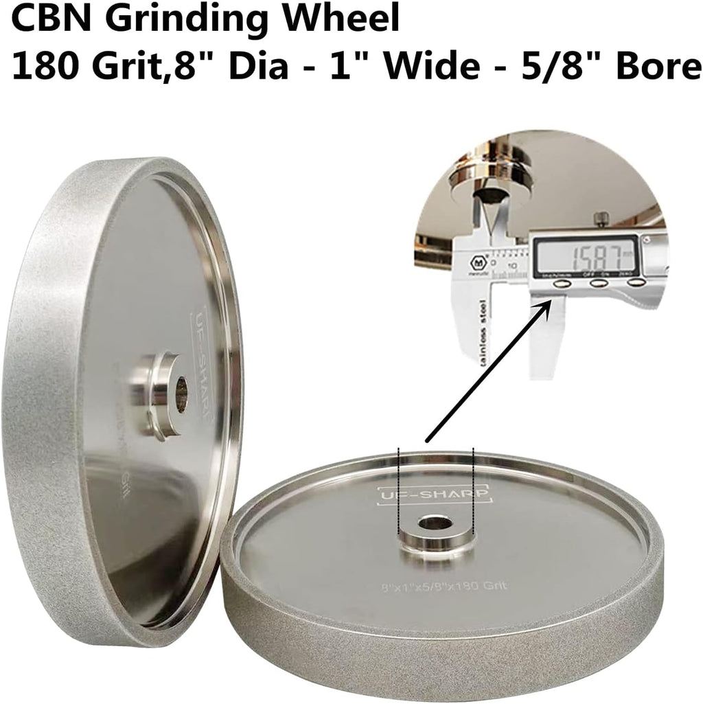 8 inch CBN Grinding Wheel 180 Grit, 8' Dia x 1' Wide x 5/8' Bore （Aluminum Body） for Sharpening High Speed Steel Tools、Woodturning Tools (8'x1')