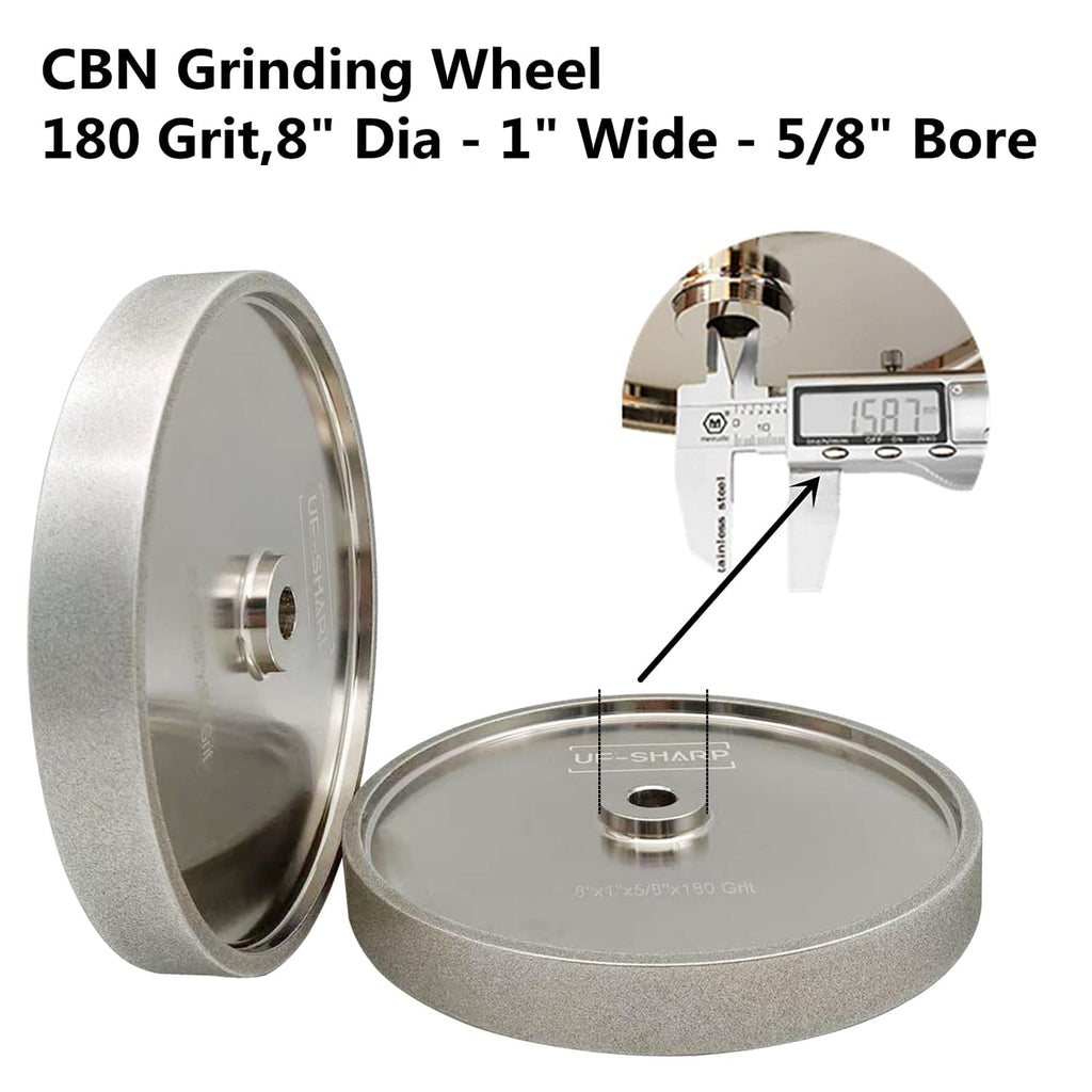 8 inch CBN Grinding Wheel Set 180 Grit & 80 Grit, 8' Dia x 1' Wide x 5/8' Bore for Sharpening High Speed Steel Tools、Woodturning Tools - 2 Pack(180 and 80 Grit)
