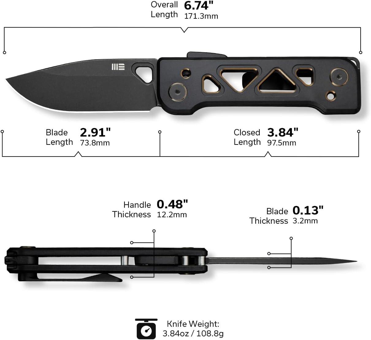 WeKnife Tyro Pocket Knife for Men, Superlock Folding Knife with 4-position Pocket Clip, 2.91' CPM 20CV Steel Blade 6AL4V Titanium Handle, Designed by Snecx Tan WE24001-1 (Black)