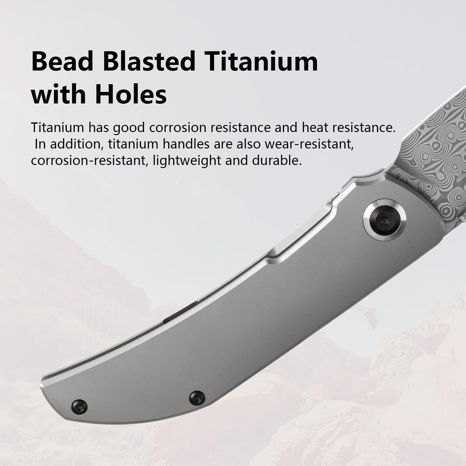 KANSEPT Tarkin Camping Pocket Knives for Men 7.87in Folding Pocket Knives with 3.42in Damascus Material and Bead Blasted Titanium Handle for Outdoor, Tactical, Survival K1078A4