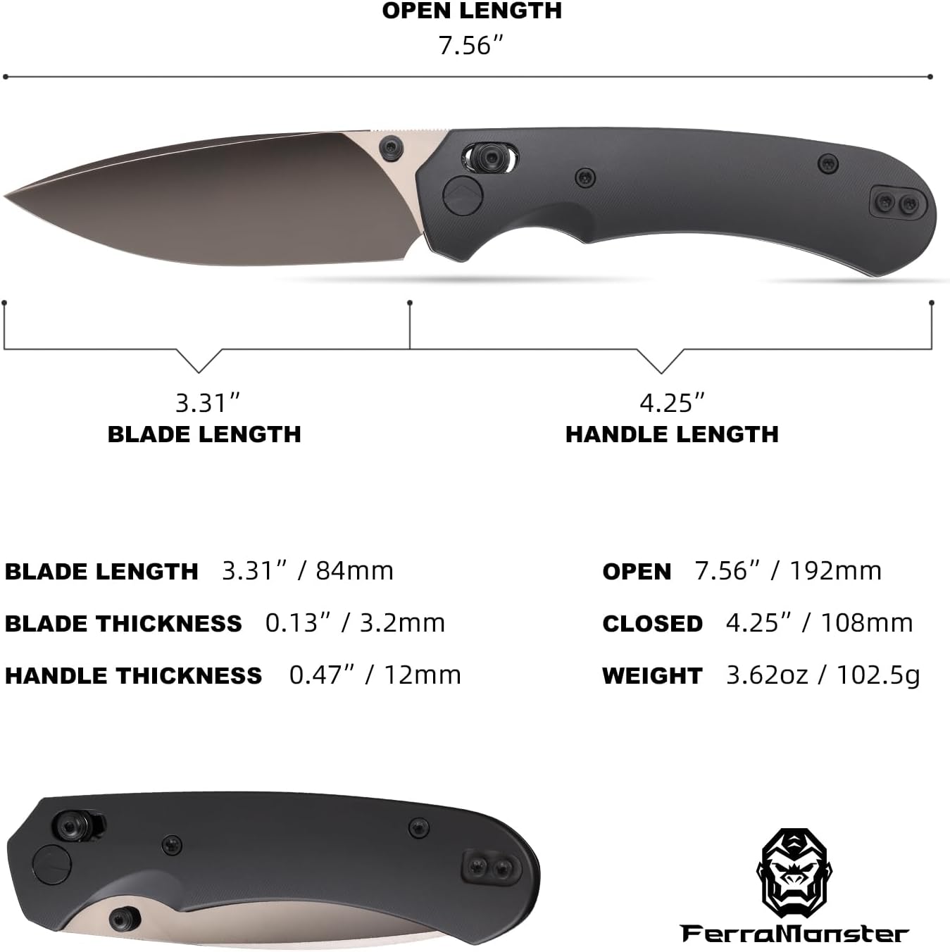 Folding Pocket Knife, 3.31'' M390 Blade, Erogonomic Titanium Handle, Pocket Knife for Men, EDC Knife for Hunting, Outdoor Survival Fishing Hiking Camping Knives (Black)