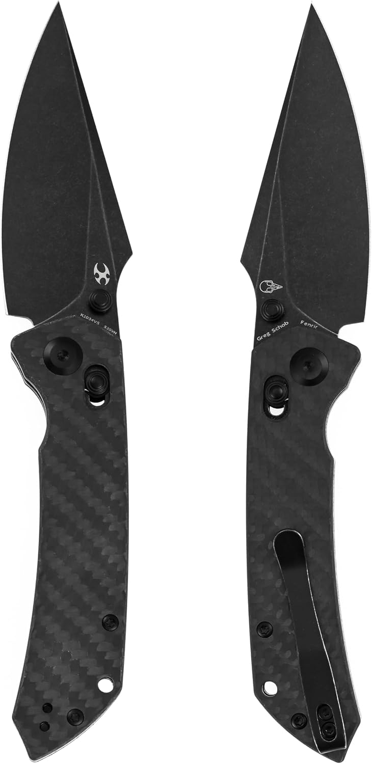KANSEPT Fenrir Pocket Knife, 3.48'' Black Stonewashed CPM S35VN Harpoon Blade, Twil Carbon Fiber Handle with Crossbar Lock, Thumb Stud PocketClip for Edc,Camping Survival Hiking Folding Knives K1034V5