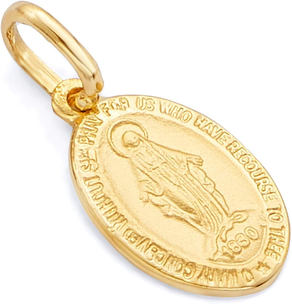 The World Jewelry Center 14k REAL Yellow Gold Religious Miraculous Mary Medal Charm Pendant - 3 Different Size Available