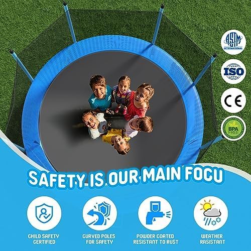 14FT Tranpoline for Kids with Safety Enclosure Net Recreational Round Tranpoline with Basketball Hoop ASTM Approval Backyard Outdoor Tranpoline with Spring Pad Cover & Ladder