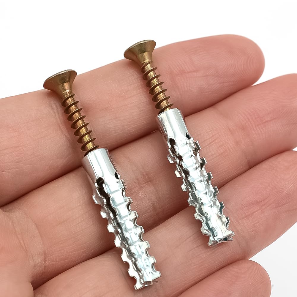 Self Tapping Screw Expansion Tube Heavy Duty Steel Wall Anchor with Screws Kit Drywall Drilling Plug Fastener Anchors Bolt(100 Sets)