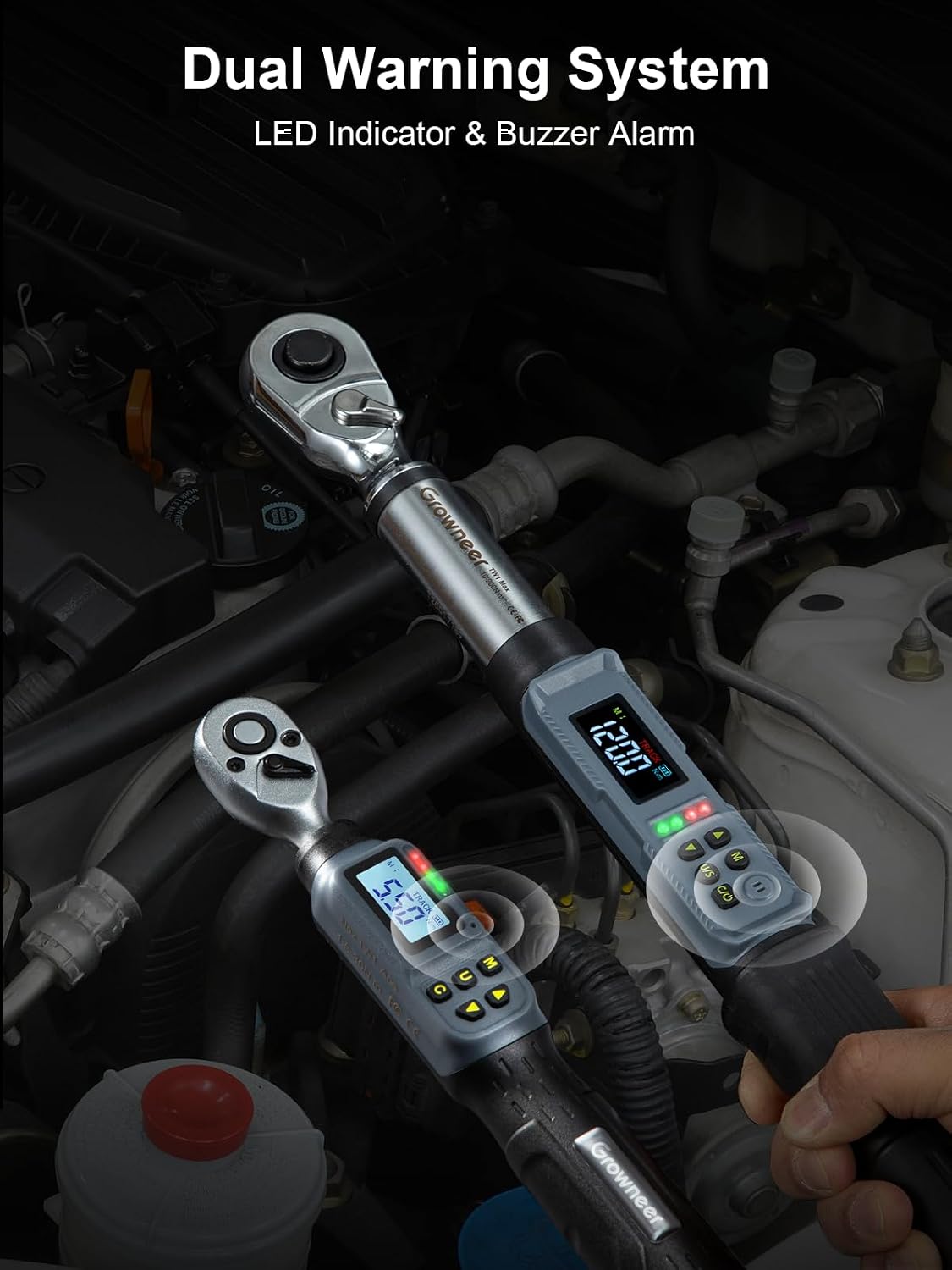 GROWNEER Digital Torque Wrench Set, 1/4' Drive 1.1-22.1 Ft-lbs/1.5-30Nm & 3/8'' Drive 7.38-147.5 Ft-lbs/6.8-135Nm Electronic Torque Wrench Combo with Buzzer & LED Indicator for Motor Car Repair