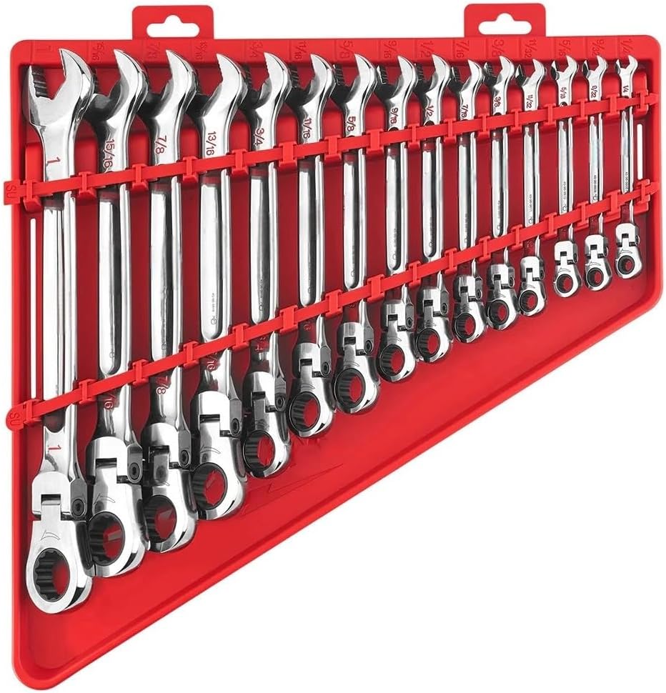 15PC 48-22-9413 for Milwaukee Flex Head Ratcheting SAE Combination Wrench Set - Red/New