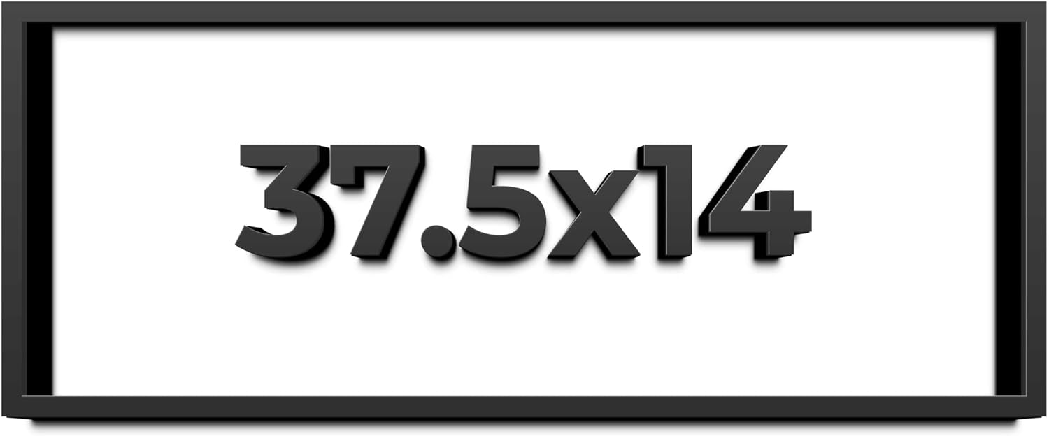 37.5x14 Shadow Box Black Solid Wood Display Frame with White Acid-Free Backing UV Acrylic & Hanging Hardware - with 3/4' Usable Depth