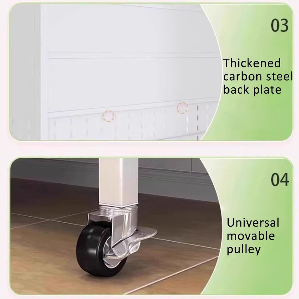 JKGHK Rolling Kitchen Bakers Rack on Wheels, Storage Sideboard Cabinet for Kitchens with Clear Doors and Adjustable Shelves, Microwave Oven Shelf Cabinet for Home, Office(White,62x24in)