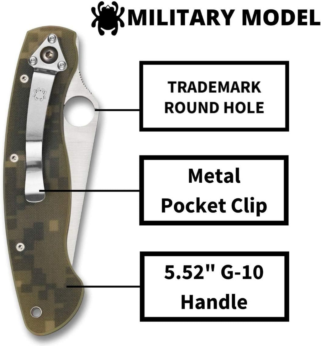 Spyderco Military Model Signature USA-Made Knife with 4' CPM S30V Stainless Steel Blade and Durable Camo G-10 Handle - PlainEdge - C36GPCMO