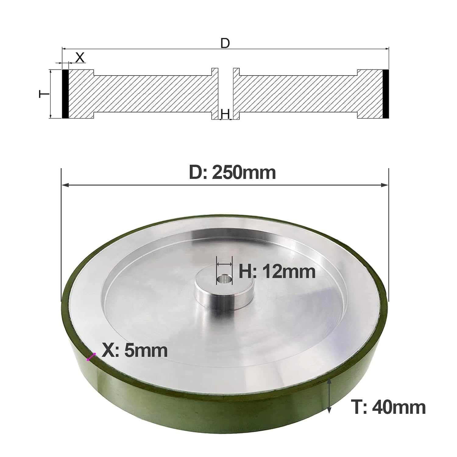 Resin Diamond Grinding Wheel for Tormek T8 Sharpening System, 250mm*50mm*12mm (D3,5000 Grit)