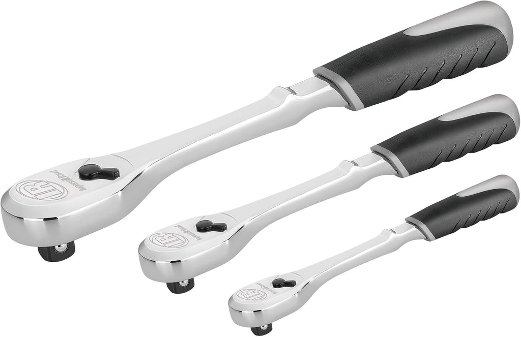 Ingersoll Rand 3-Piece 90-Tooth Ratchet Set – 1/4', 3/8', 1/2' Drive, Chrome Vanadium Steel, Sealed Heads, Comfort Grip Handles – 752026