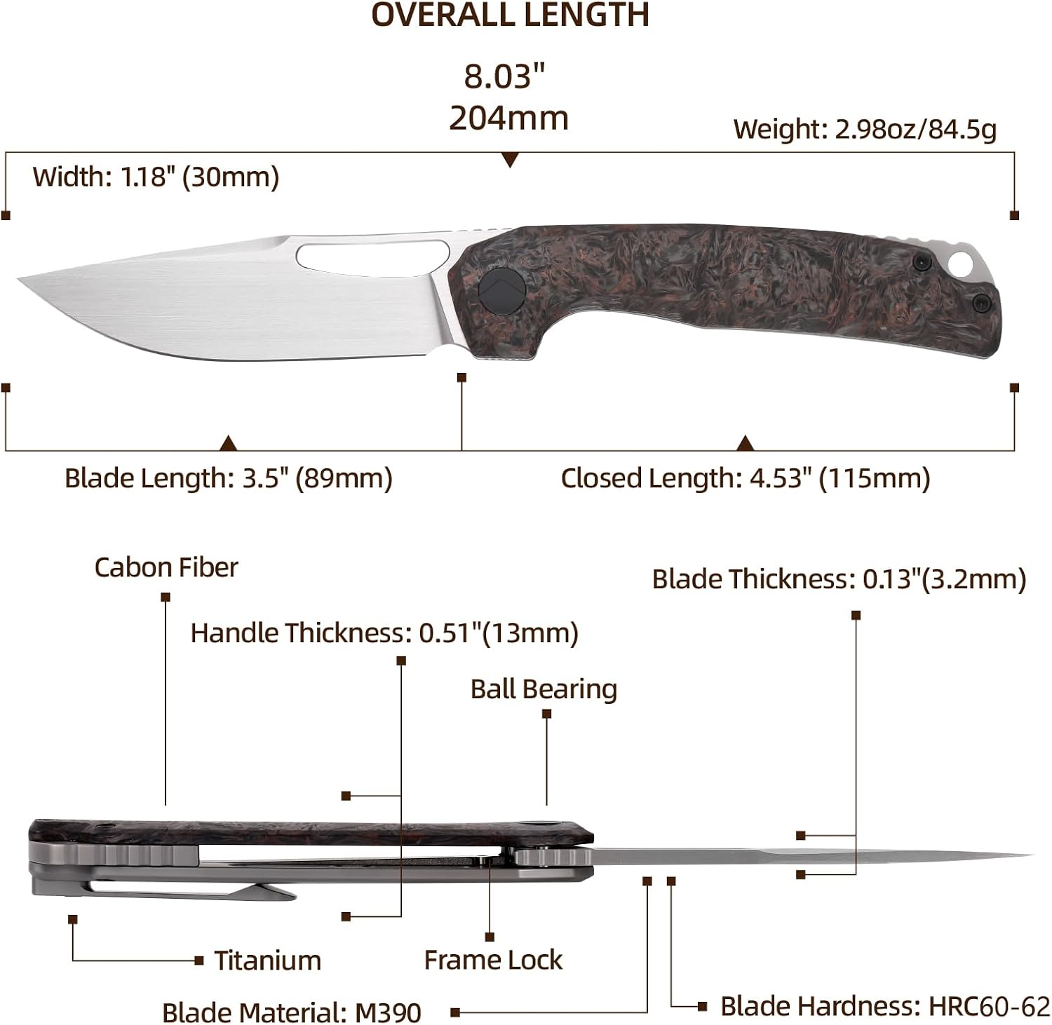 Pocket Knife, 3.5' M390 Blade Folding Knife Hunting Knife Survival Knife with Pocket Clip, EDC Knives for Hunting Camping Survival Outdoor Fishing Hiking (Purple&Black)