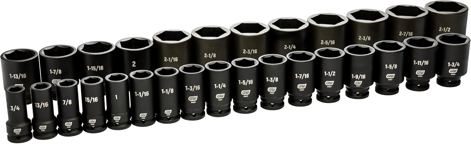 GEARWRENCH 29 Piece 3/4' Drive 6 Point Deep SAE Impact Socket Set | 3/4' to 2-1/2' | 84037