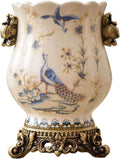 Vase Ceramic Tall Floor Vase Chinese Flower Vase for Art Home Décor Japanese Vase Shelf 8.3 Inch,Sophisticated Vessel for Decorative Branches and Dried Flower,Blue