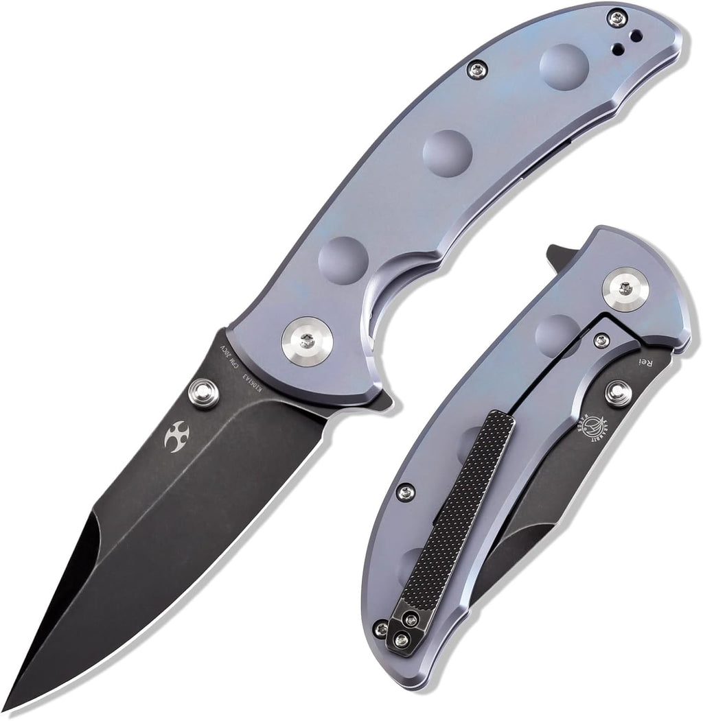 KANSEPT Rei Premium Pocket Folding Knives for Men EDC Pocket Knife 3.3'' CPM 20CV Blade Excellent Folding Knife with Blue Anodized Titanium Handle EDC K1061A3