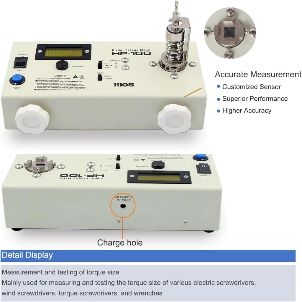 -100 Digital Torque Meter Screw Driver Wrench Measure Tester Portable Torque Testing Instrument Torque Tester Wrench Calibrator Torque Meter Gauge Adapter Measuring Machine