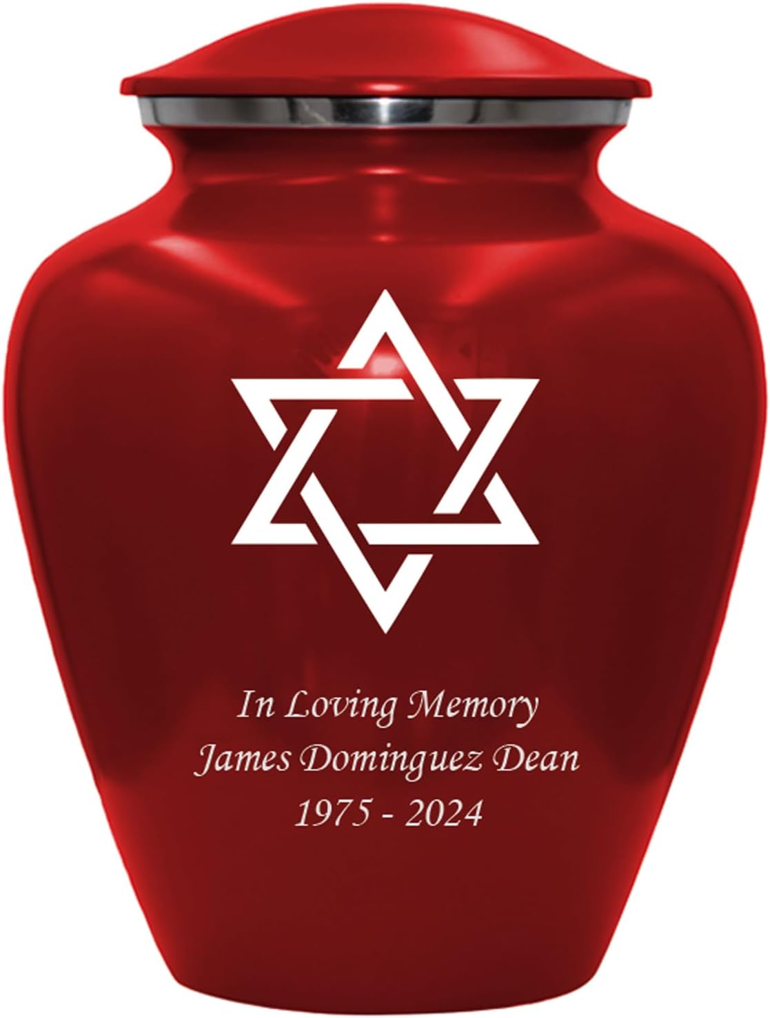 Star of David Blue Cremation Urn for Human Ashes, Jewish Cremation Urn, Religious Ash Urns with Personalized Engraving (Red)