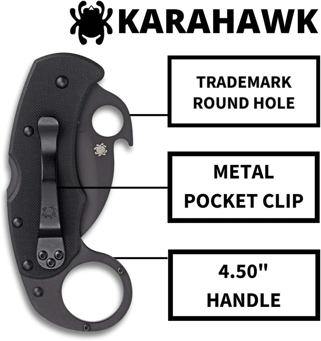 Spyderco Karahawk Folding Pocket Knife with 2' VG-10 Steel Blade and G-10 Handle - EDC Knife for Men and Women, Perfect for Hunting, Tactical, Camping, Survival, Hiking - PlainEdge - C170GBBKP