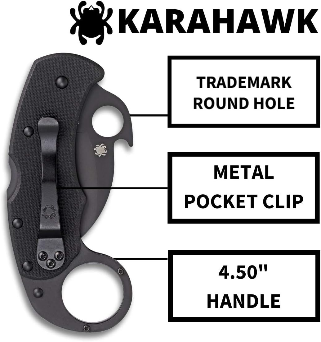 Spyderco Karahawk Folding Pocket Knife with 2' VG-10 Steel Blade and G-10 Handle - EDC Knife for Men and Women, Perfect for Hunting, Tactical, Camping, Survival, Hiking - PlainEdge - C170GBBKP