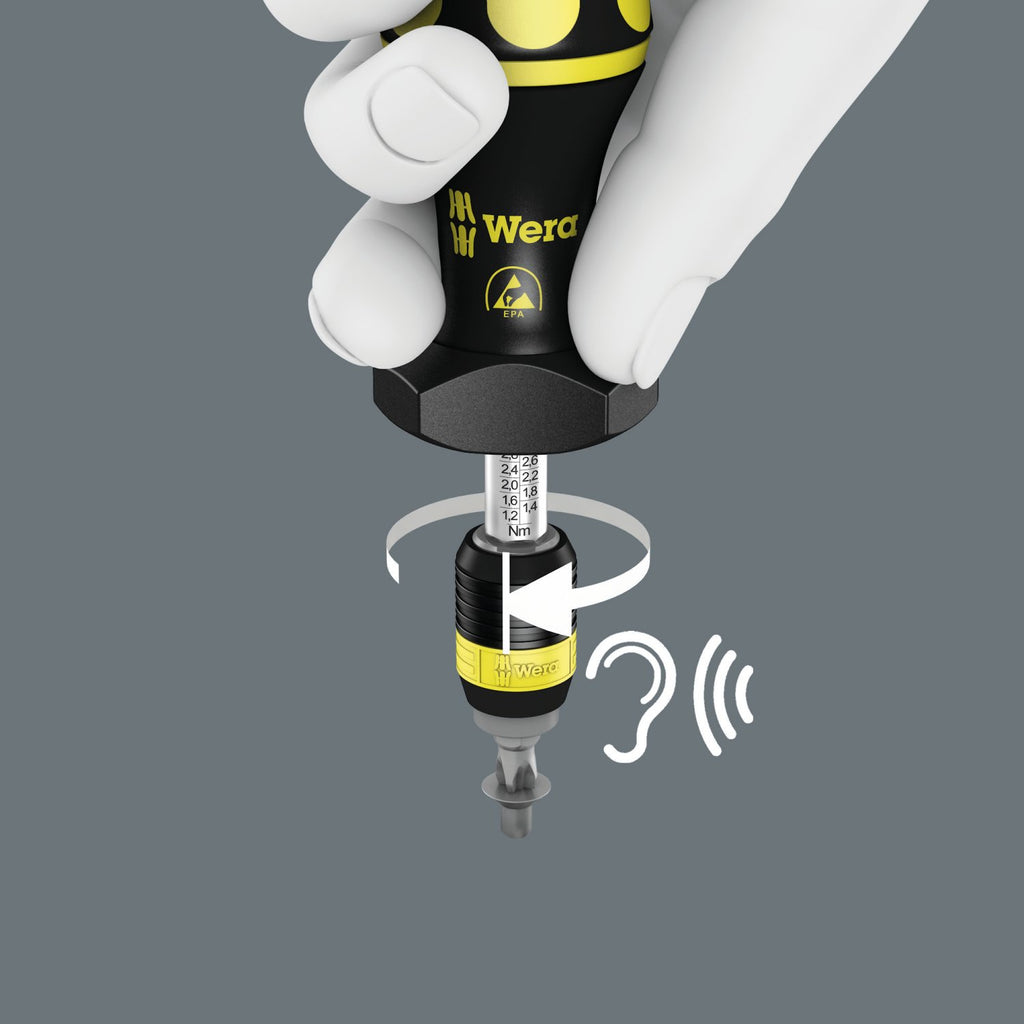 Wera 05074730001 Series 7400 Kraftform ESD adjustable torque screwdrivers (0.1-3.0 Nm) with Rapidaptor quick-release chuck, art. no. 7440 ESD x 0.3-1.2 Nm