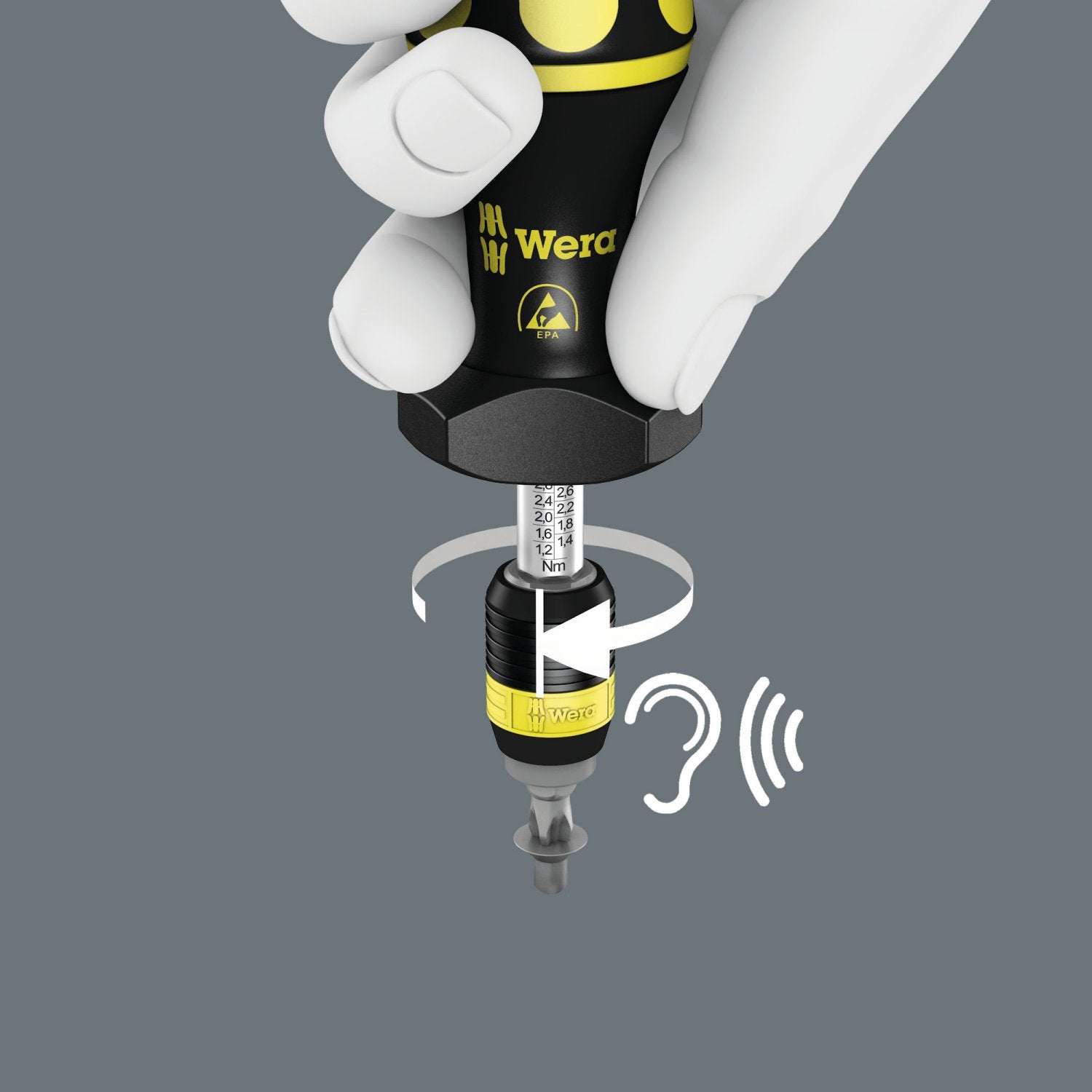 Wera 05074730001 Series 7400 Kraftform ESD adjustable torque screwdrivers (0.1-3.0 Nm) with Rapidaptor quick-release chuck, art. no. 7440 ESD x 0.3-1.2 Nm
