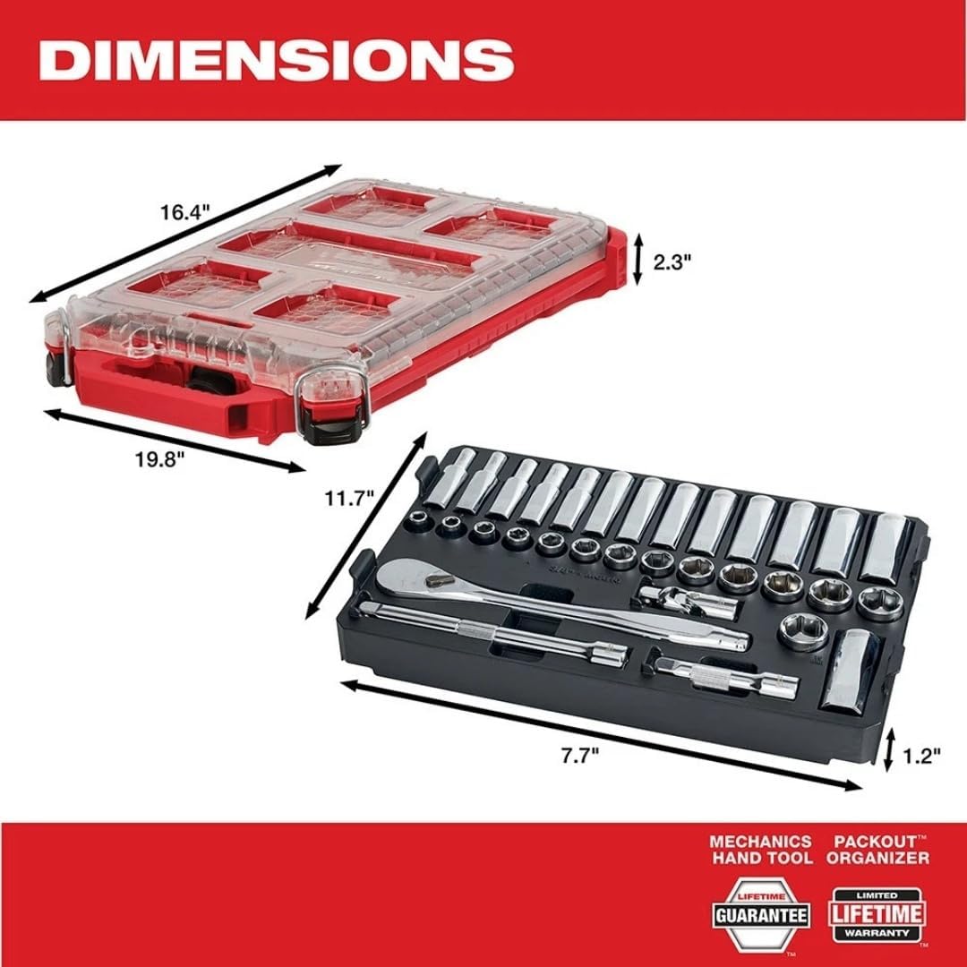 For Milwaukee 48-22-9482 3/8' 32pc Ratchet & Socket Set in PACKOUT - Metric