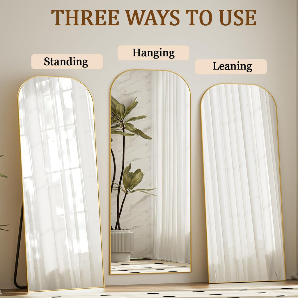 Koonmi Full Length Mirror, 71'x26' Mirror Full Length with Stand, Gold Domed Top Square-Edged Floor Mirror with Aluminum Alloy Frame for Bedroom Living Room