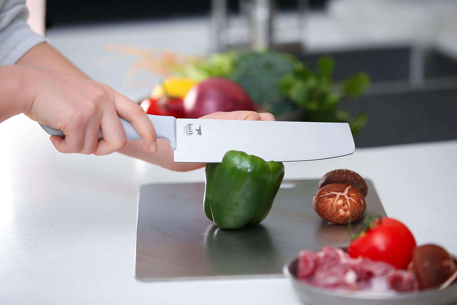 Keith Titanium Ti8743 Ultralight Silver-Titanium-Porcelain Tribrid Kitchen Vegetable Knife