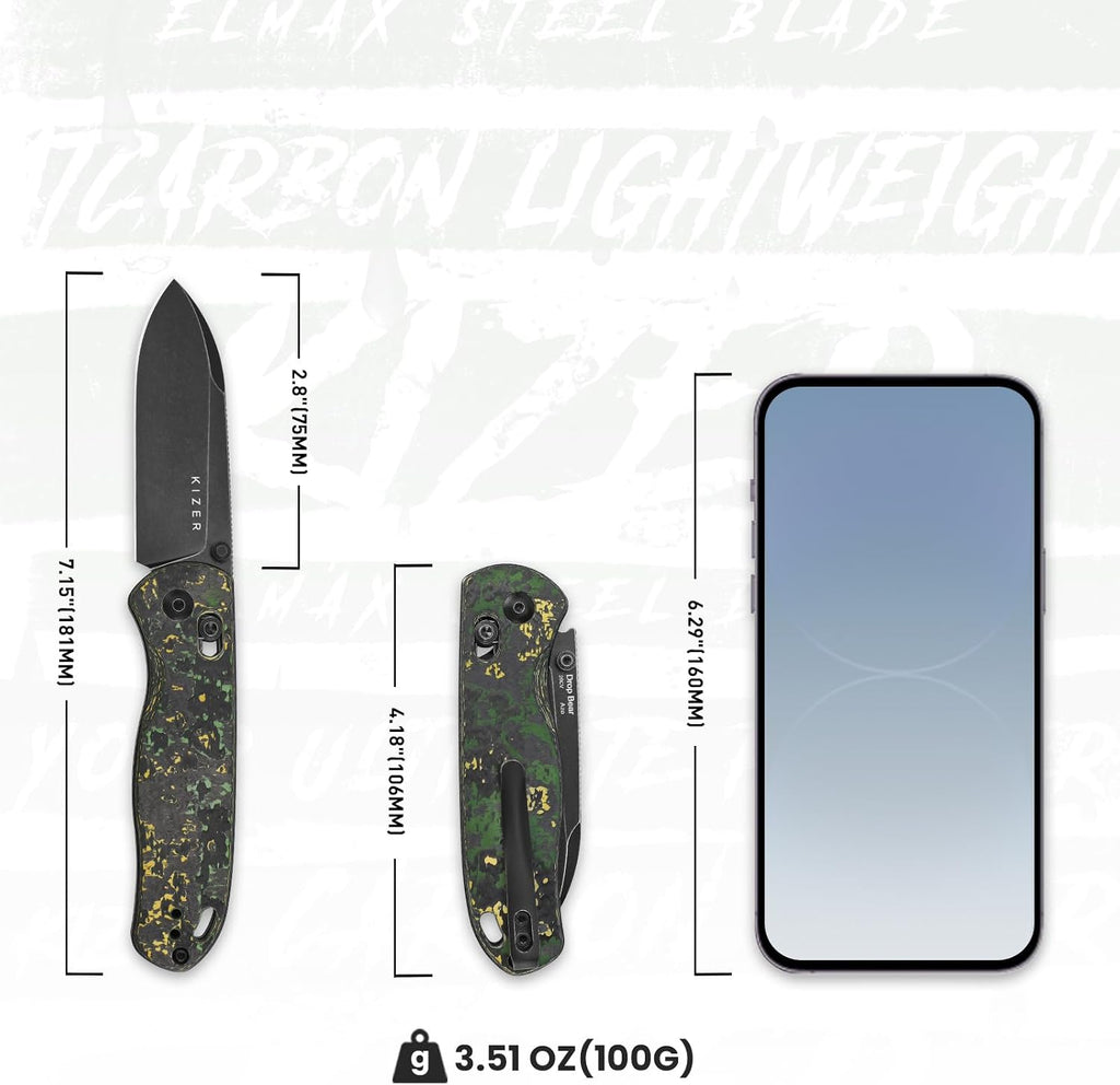 Kizer Drop Bear Pocket Knife, Folding Knife, 2.97' 20CV Steel Blade, Fatcarbon Carbon Fibre Handle, Folding Pocket Knife, EDC knife, Ki3619A1