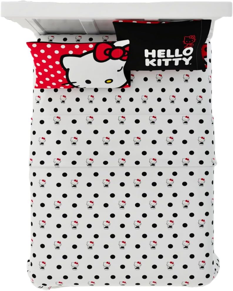 Franco Hello Kitty Bedding Bundle - Reversible Full Comforter and 4 Piece Full Sheet Set (Official Licensed Product)