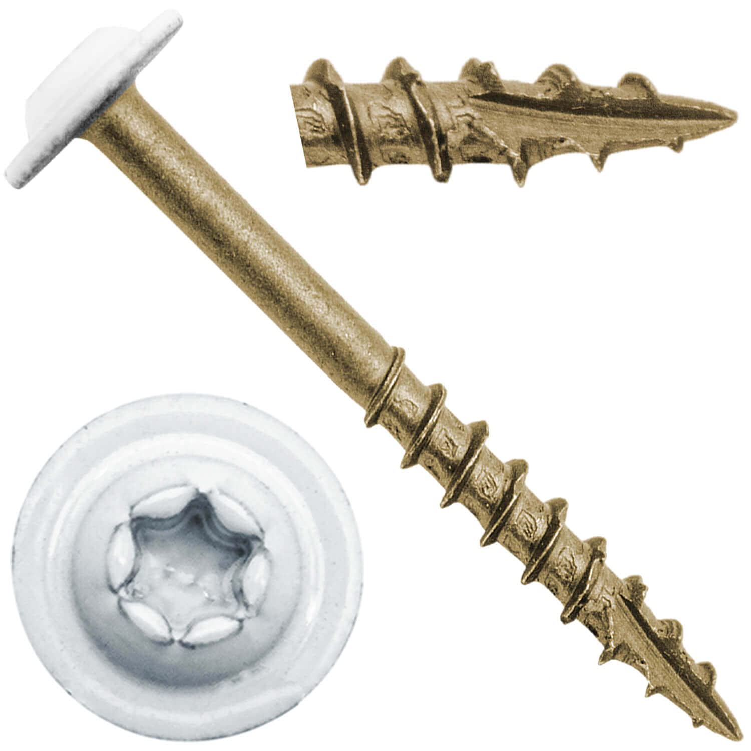 8 x 1-5/8' White Bronze Star Multipurpose Torx/Star Drive - Exterior Coated Modified Truss Head Cabinet Wood Screw - CASE Qty 42 Boxes - 5,544 Screws